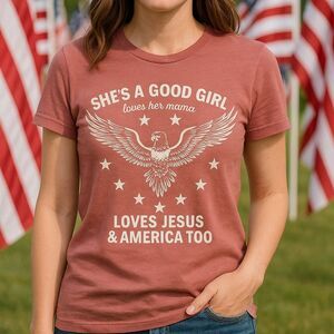 Good Girl Loves Jesus And America Too Eagle Graphic Tee M Red Tom Petty Thrashed